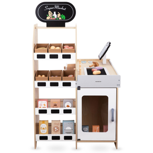 Piață de legume din lemn - tarabă mare XXL, magazin cu casă de marcat