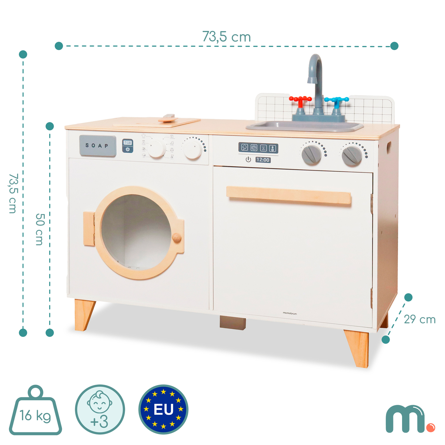 Spălătorie și bucătărie din lemn - set de casă 2 în 1 pentru copii