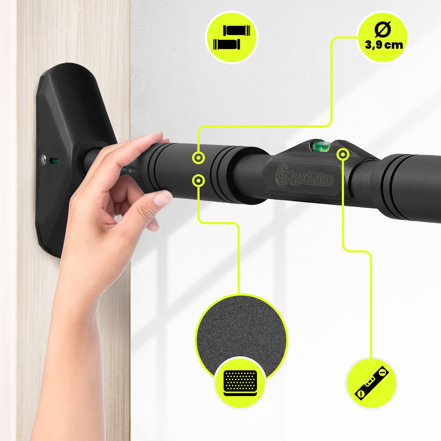 Bară de tracțiuni reglabilă HyperMotion 70–100 cm, 200 kg, Neagră