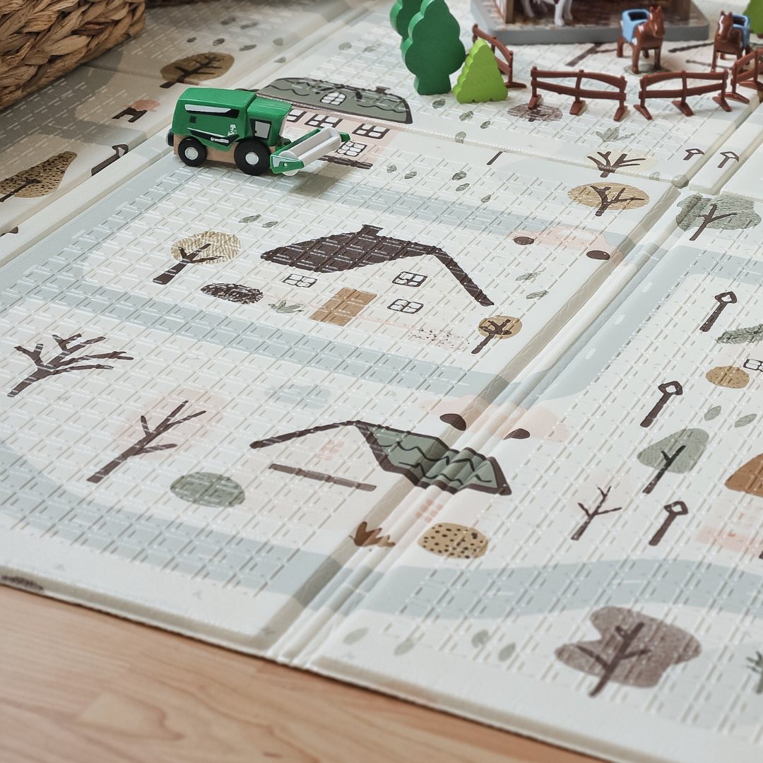 Covoraș din spumă pliabil pe două fețe 180 x 120 x 1cm - Charming Town/Sand Beige