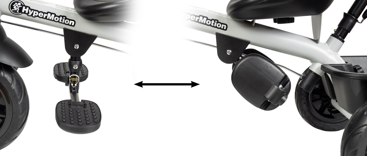 Tricicleta HyperMotion TOBI VECTOR - roți gonflabile veșnice + bară de împingere. Culoare: gri deschis.