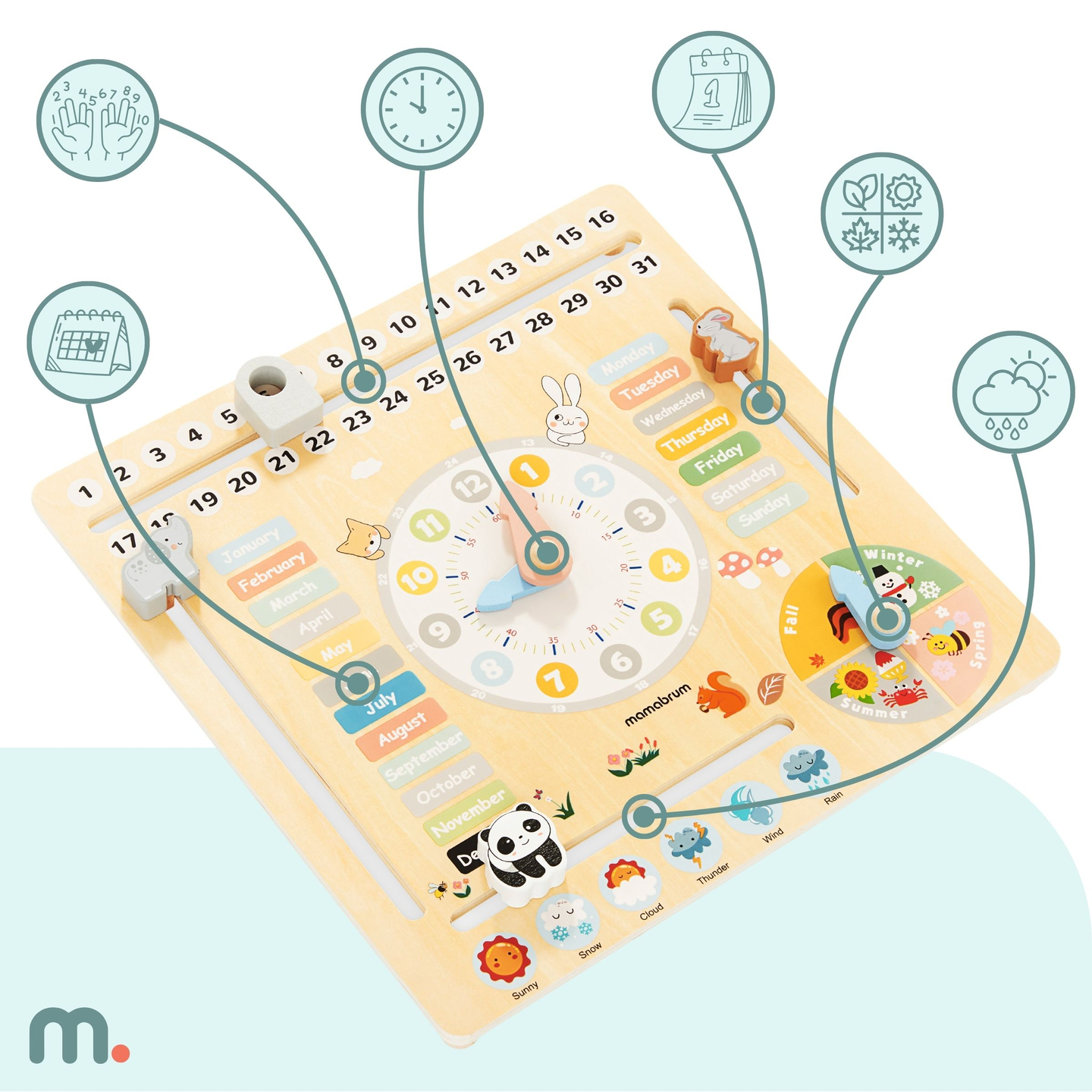 Calendar din lemn pentru copii 6in1