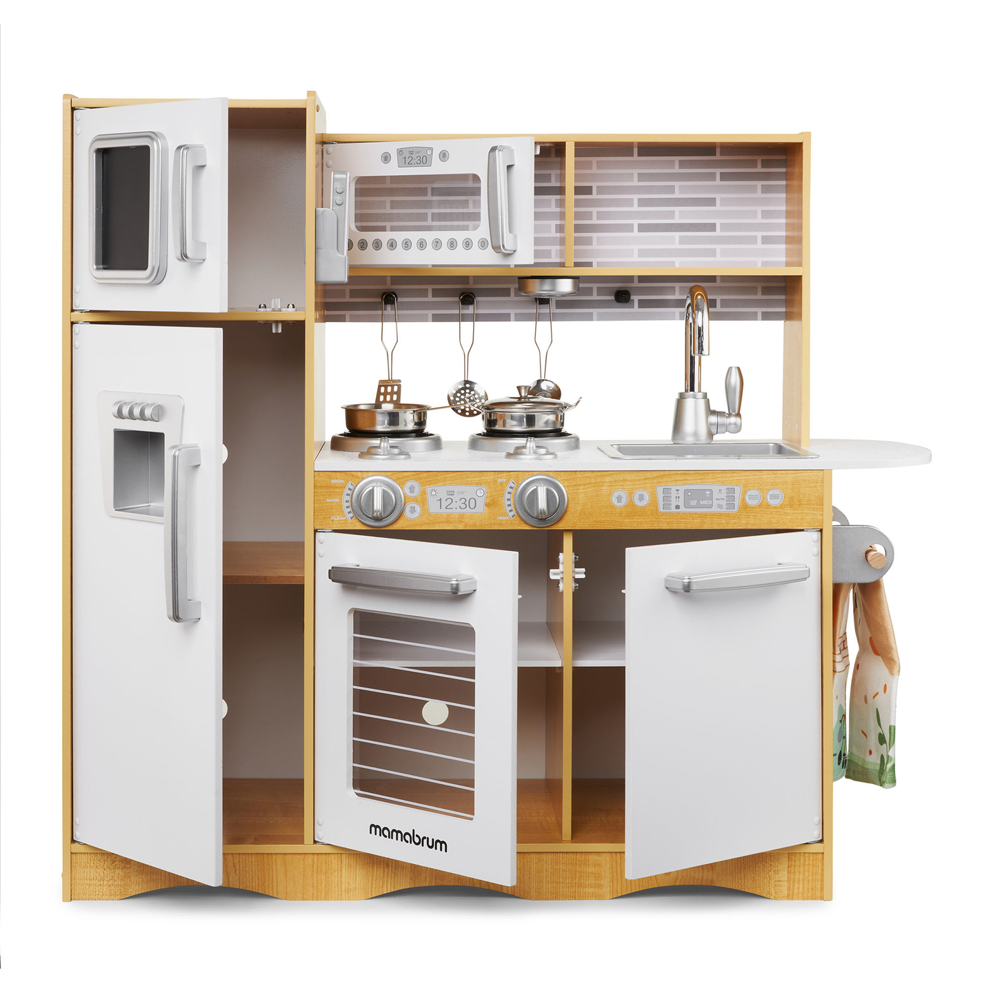 Bucătărie XXL din lemn cu iluminare LED, șorț și accesorii