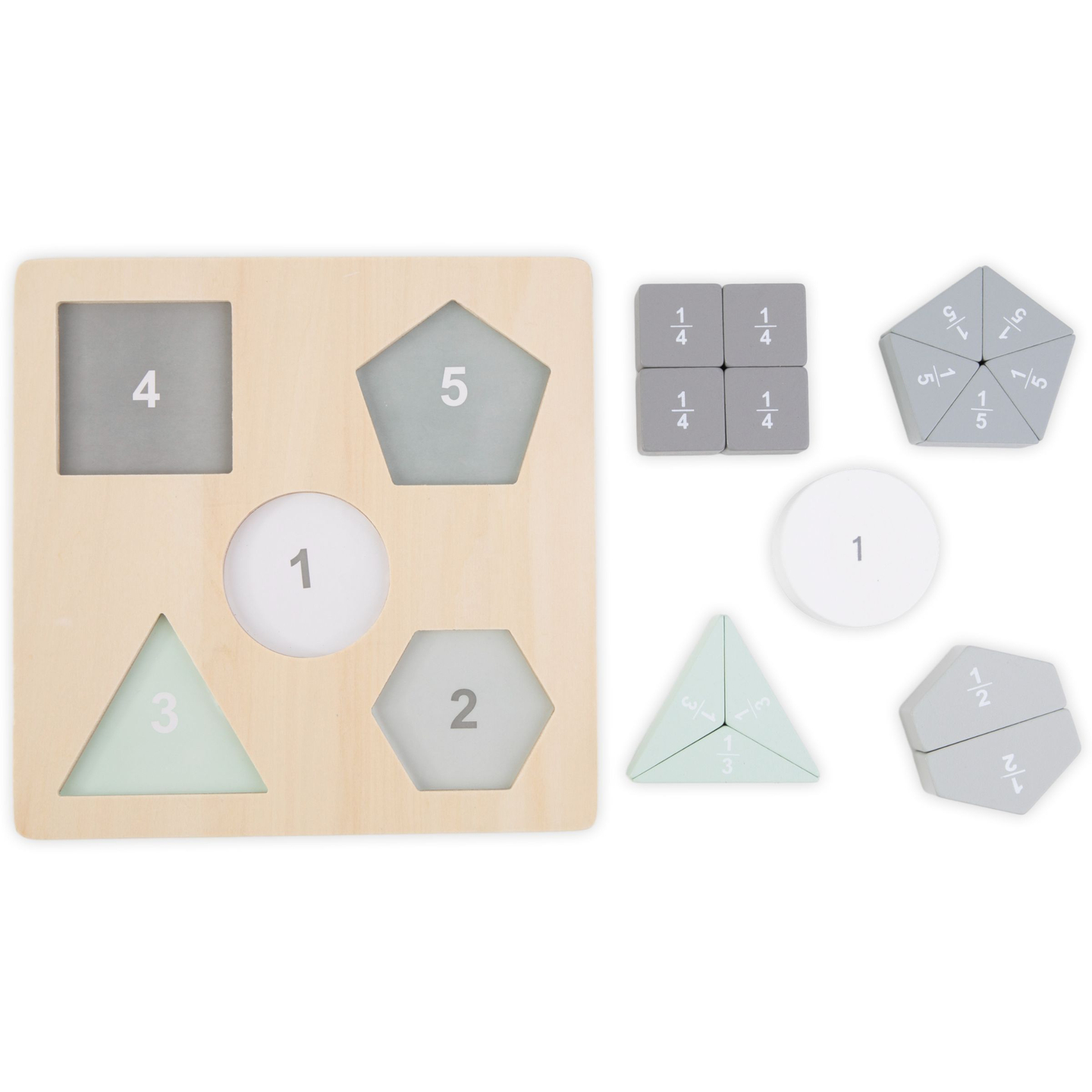 Puzzle din lemn - Puzzle Montessori - Fracții și figuri geometrice