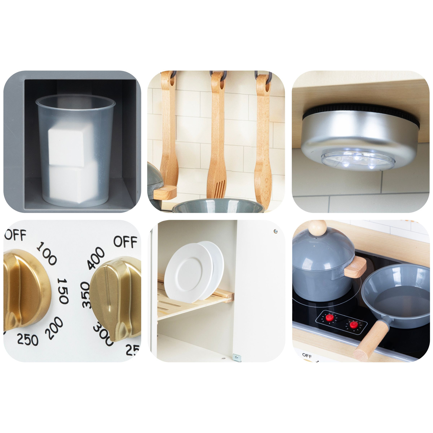 Bucătărie interactivă din lemn XXL cu accesorii și iluminare LED - pe două niveluri