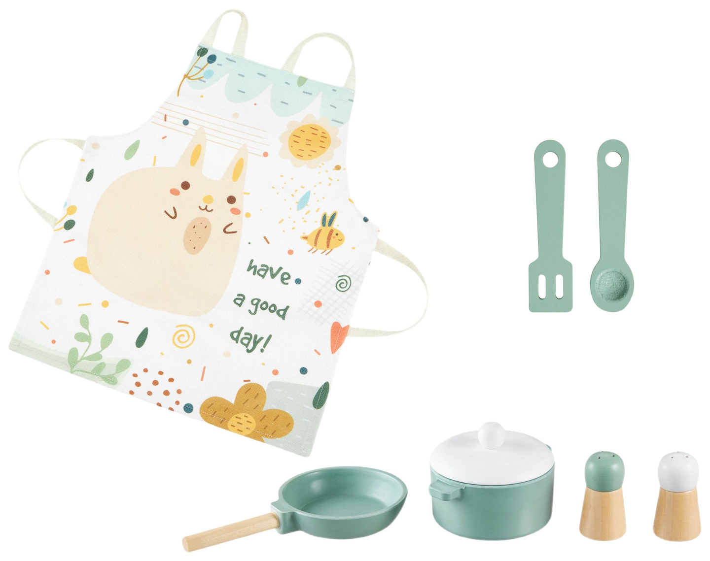 Bucătărie din lemn cu șorț, accesorii și iluminat cu LED-uri