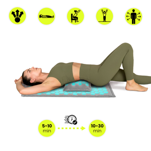 Saltea de presopunctură ECO din in cu fibră de cocos și pernă de hrișcă – 68 cm HyperMotion Gri-Mentă