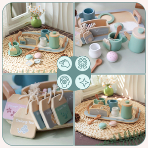 Set mare de ceai din lemn cu tavă - 18 articole