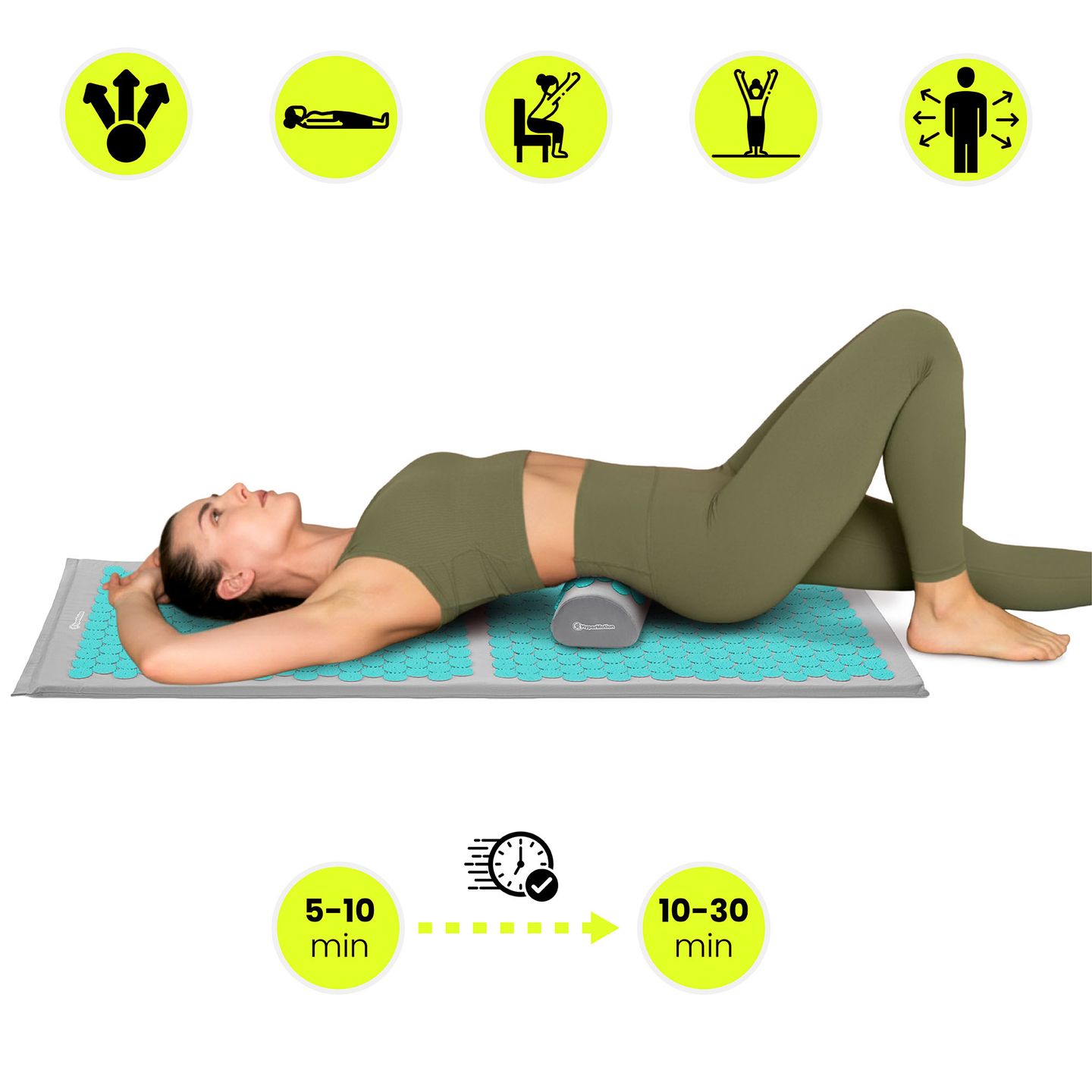 Saltea mare de presopunctură cu pernă și husă - 130 cm HyperMotion gri-mentă