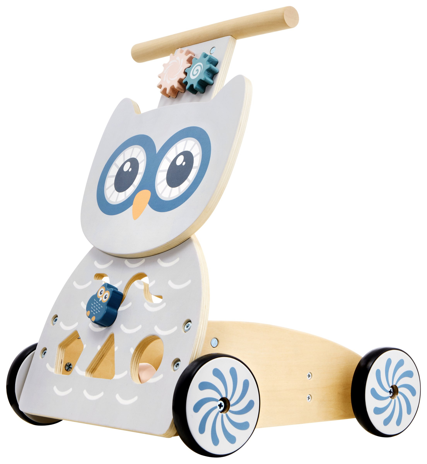 Plimbător multifuncțional din lemn - împingător - cărucior cu blocuri - Bufniță