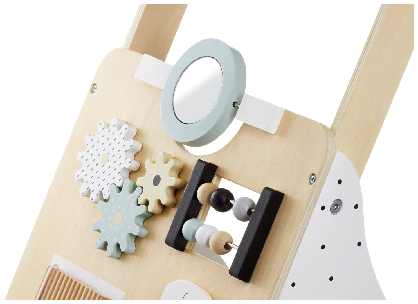 Plimbător / cărucior pentru copii din lemn, educațional - planșă de manipulare