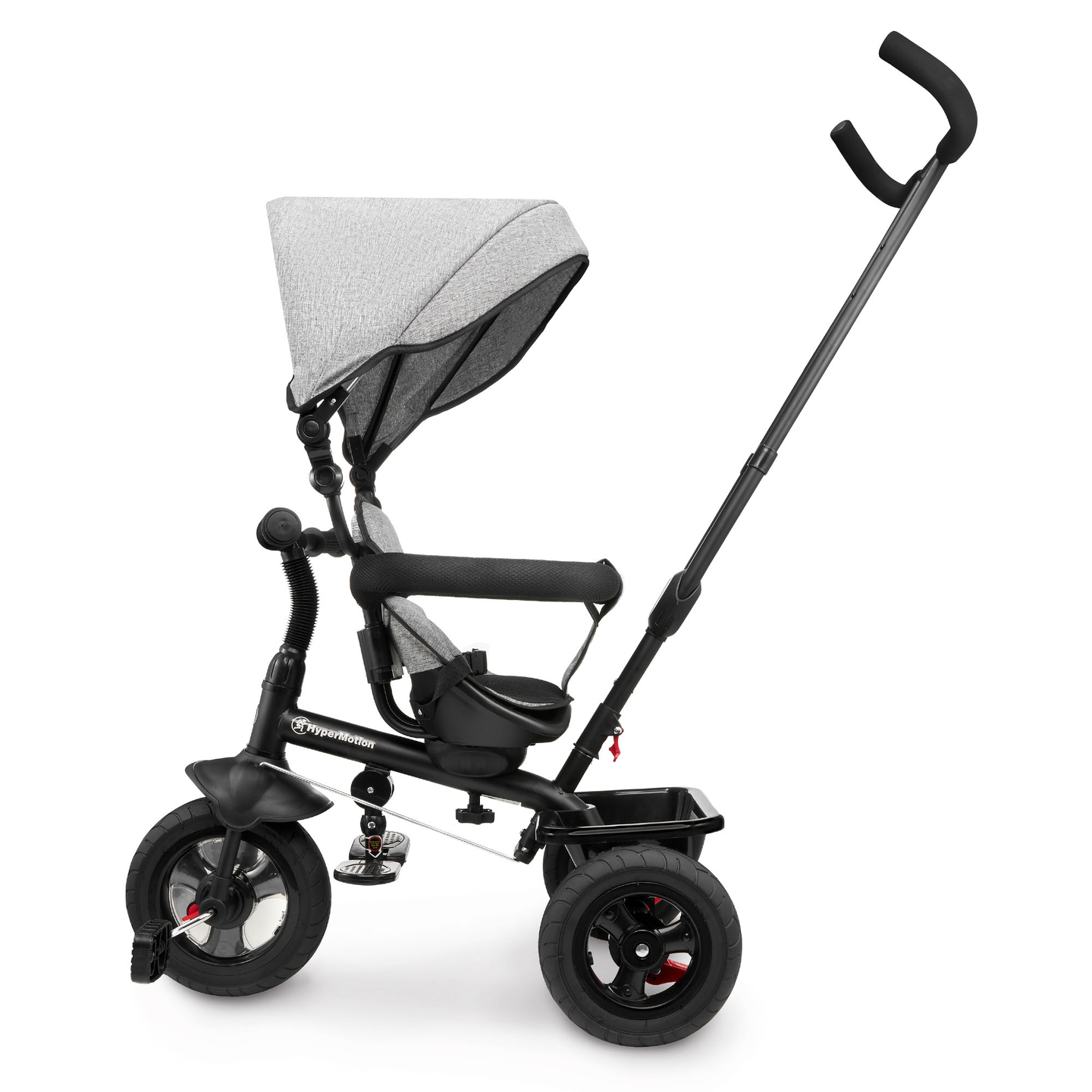 Tricicletă pentru copii 1-4 ani - TOBI FREY - culoare gri - roți pivotante - roți cu pompă + împingător