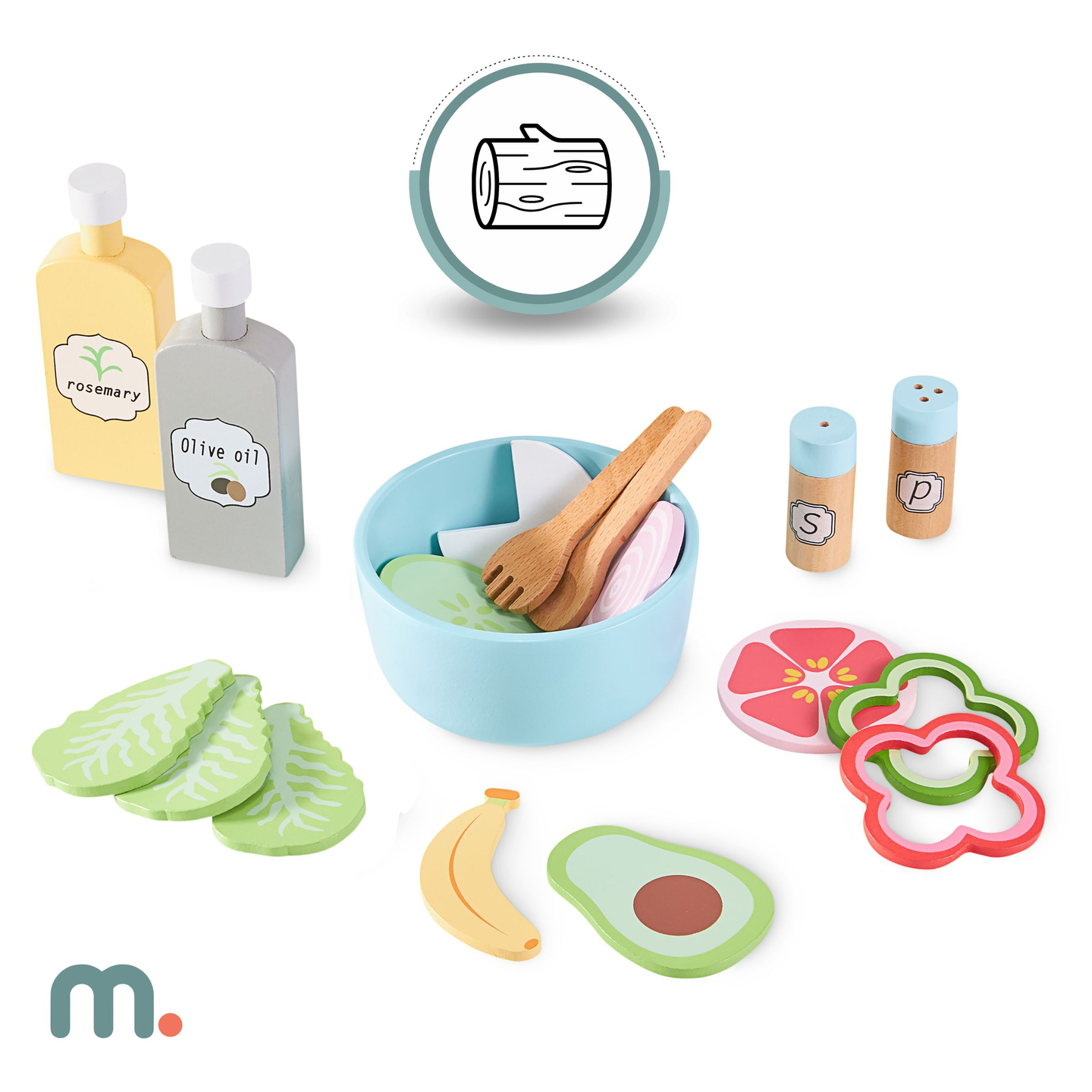 XXXXL bucătărie interactivă mare din lemn cu iluminare LED, mașină de spălat, mașină de cafea cu microunde și set de fructe și legume - 50 de elemente