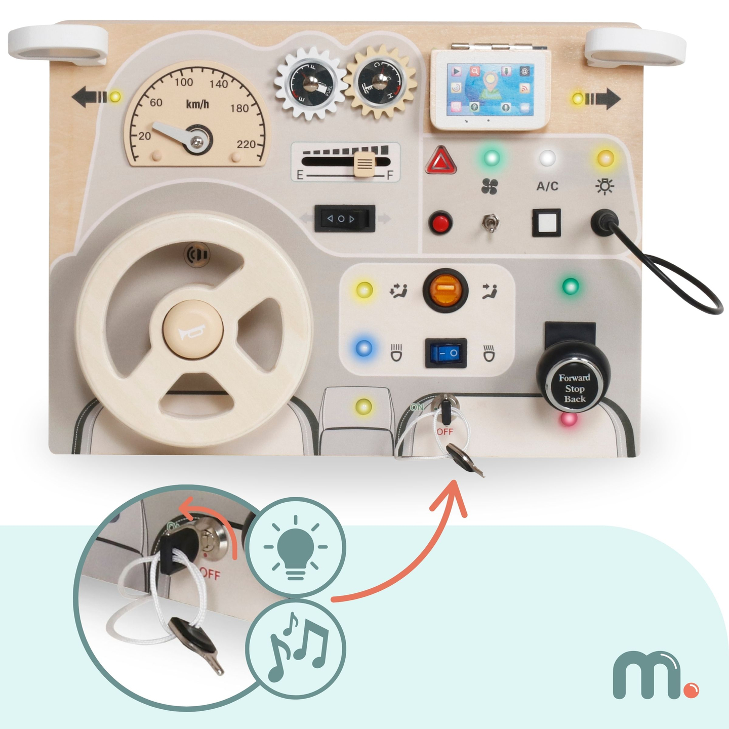 Tablă de joc Montessori din lemn pentru copii mici - bordul mașinii