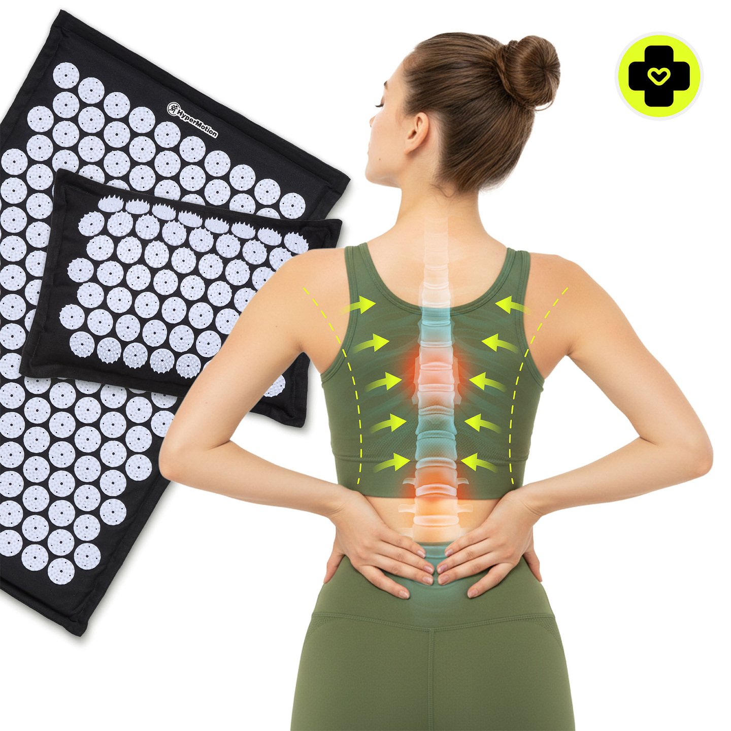 Saltea de presopunctură ECO din in cu fibră de cocos și pernă de hrișcă – 68 cm HyperMotion alb-negru