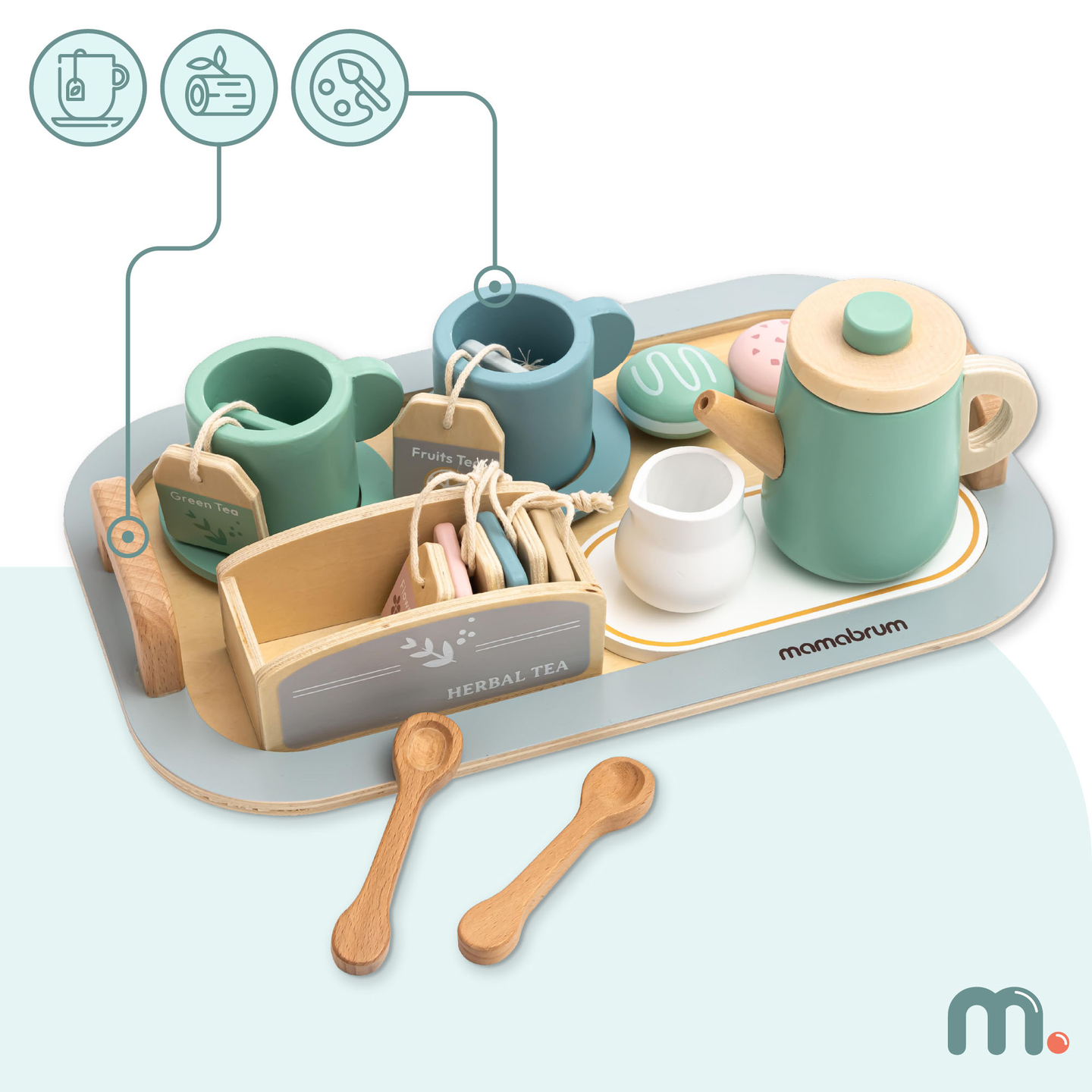 Set mare de ceai din lemn cu tavă - 18 articole