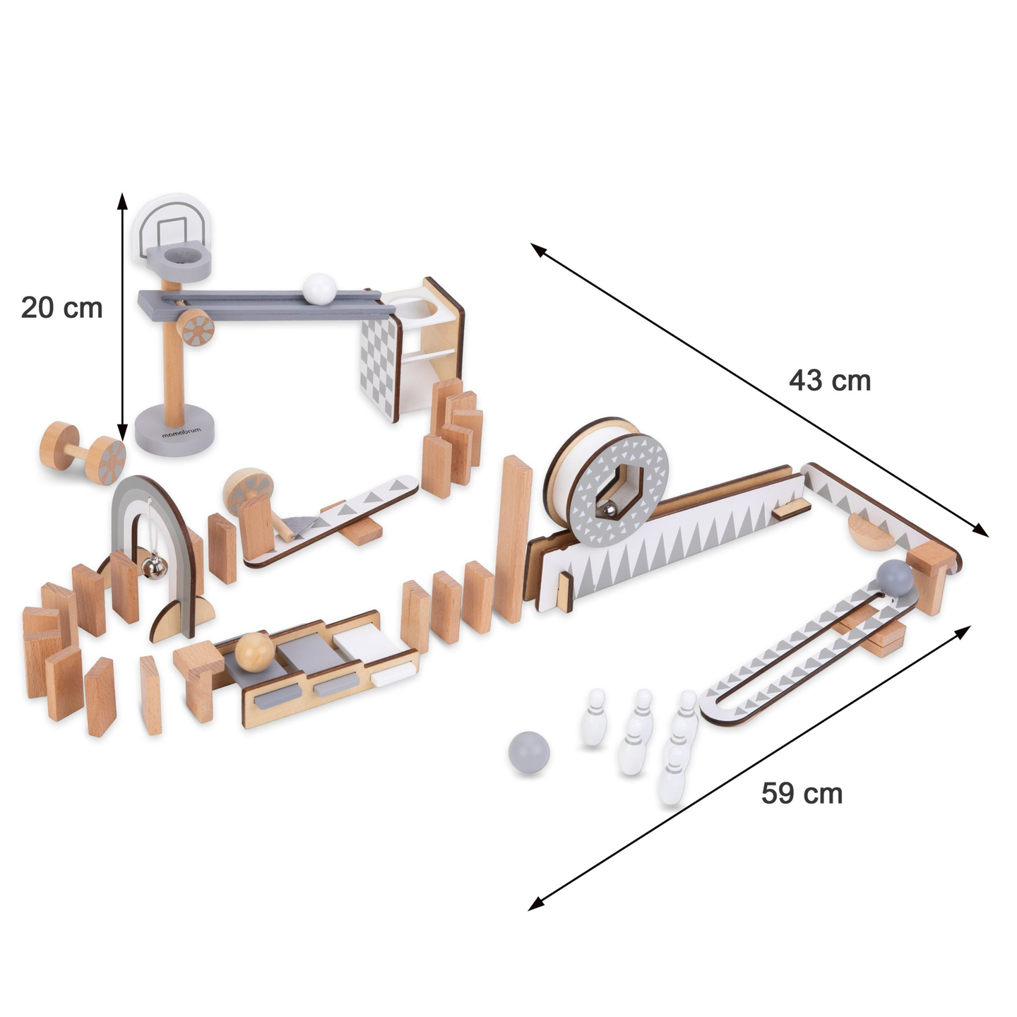 Blocuri de domino din lemn - cursă cu obstacole - 48 de elemente