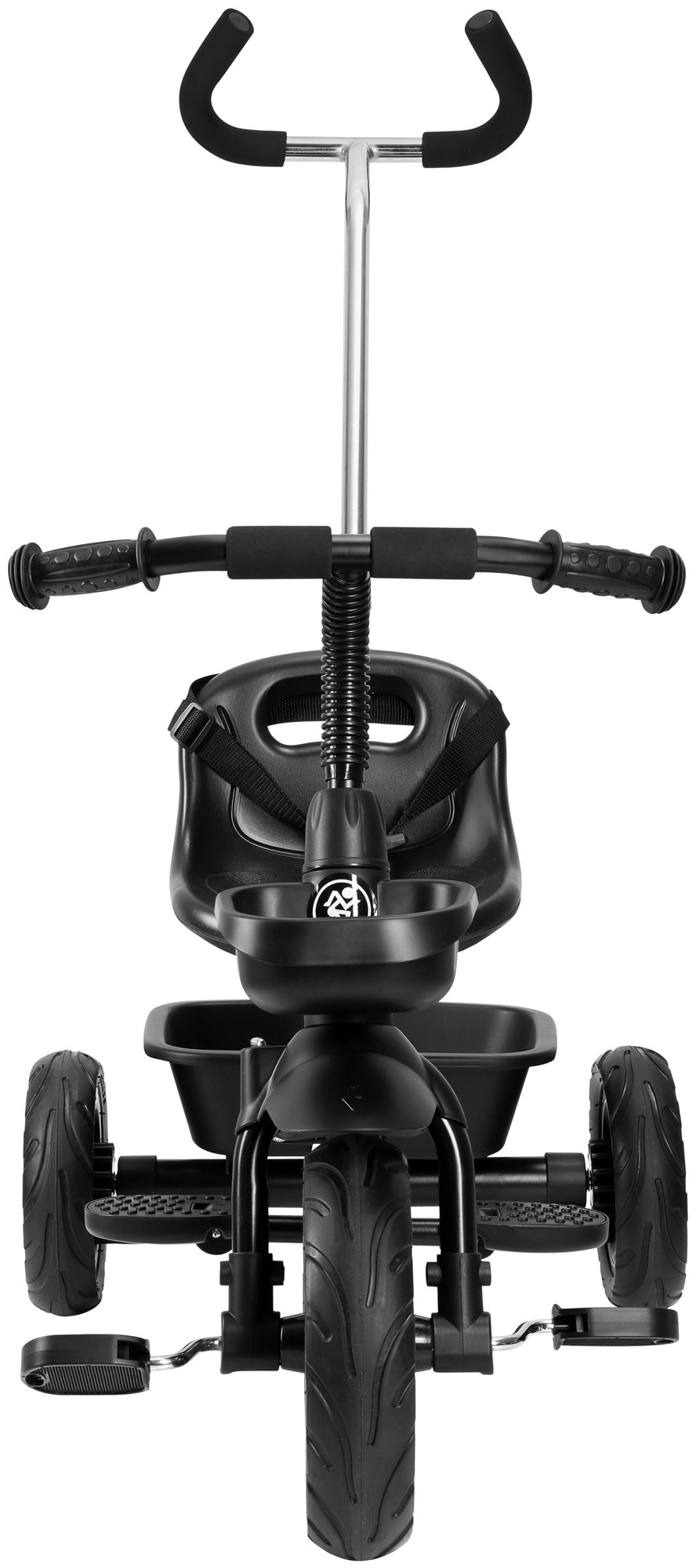 Tricicleta HyperMotion TOBI VECTOR - roți gonflabile veșnice + bară de împingere. Culoare: negru.