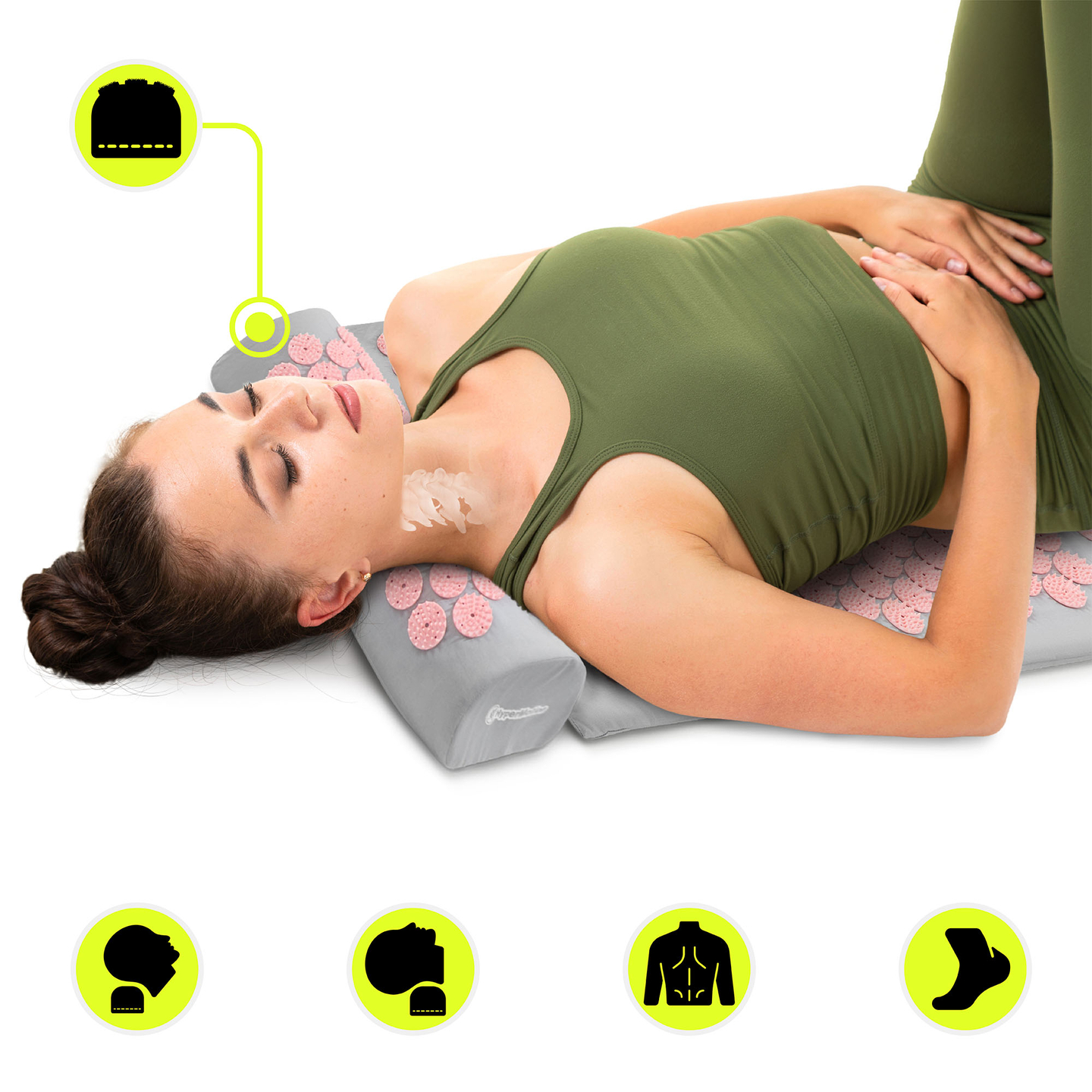 Saltea mare de presopunctură cu pernă și husă - 130 cm HyperMotion gri și roz