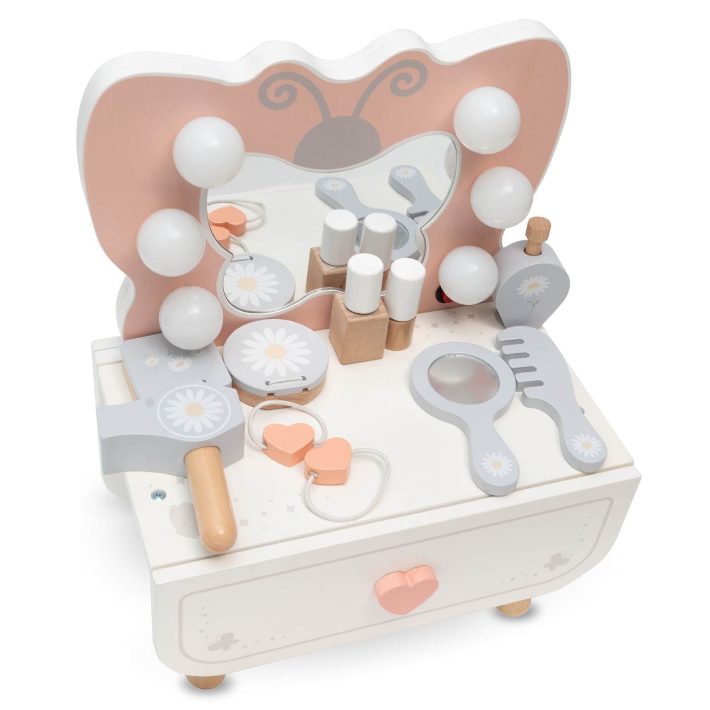 Mini măsuță de toaletă din lemn cu iluminare LED - Butterfly