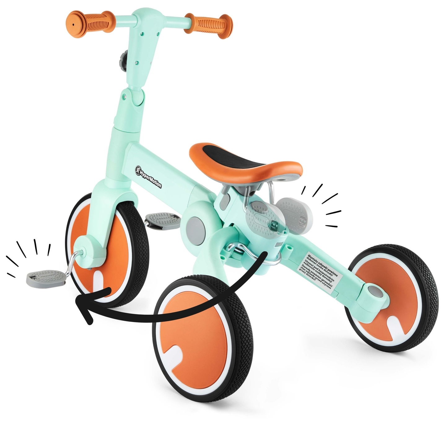 Tobi ROCKET - Tricicletă pentru copii, bicicletă de fond, călăreț - împingător - 5 în 1 de la HyperMotion