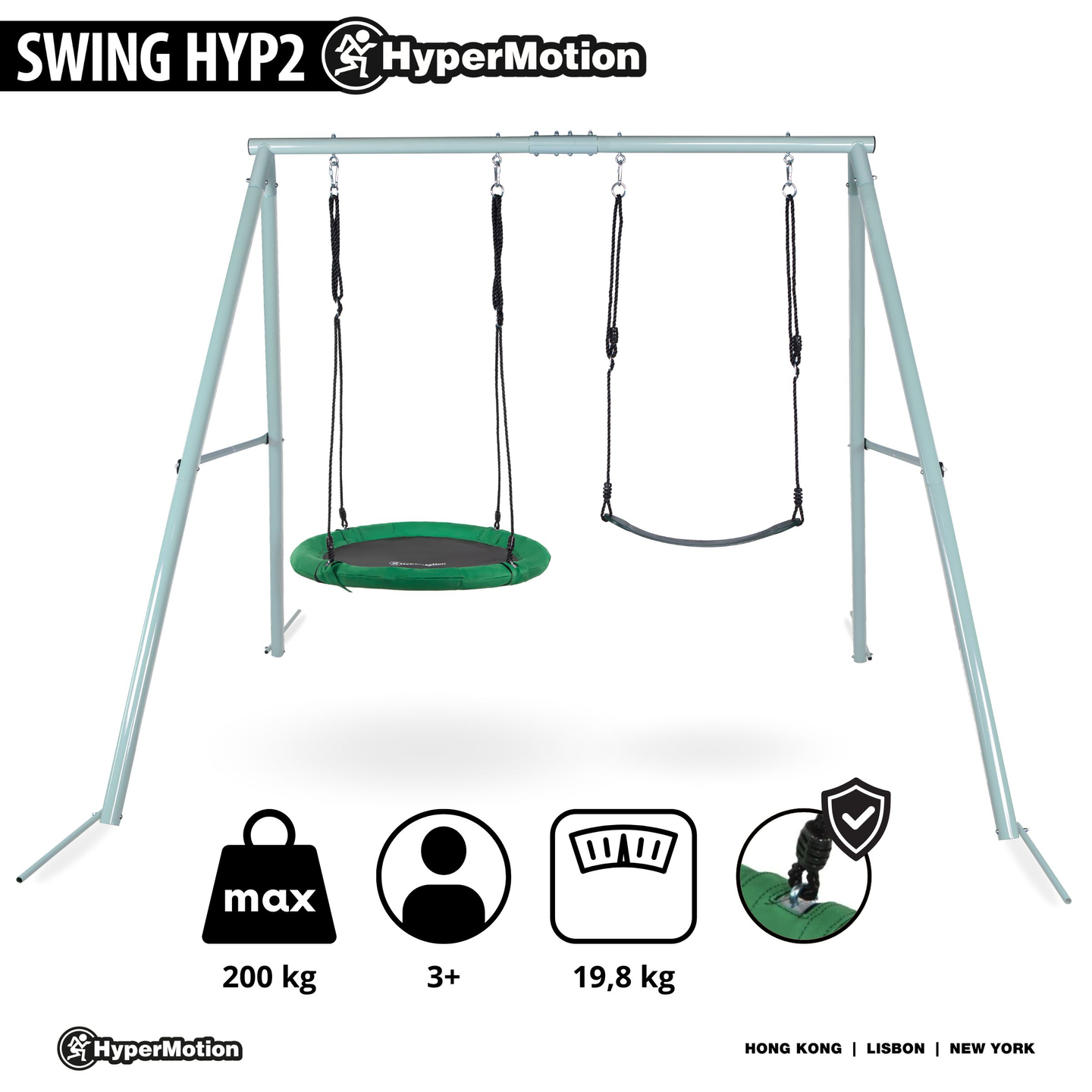 Leagăn dublu de grădină cu cadru și frânghii - scaun și cuib de barză