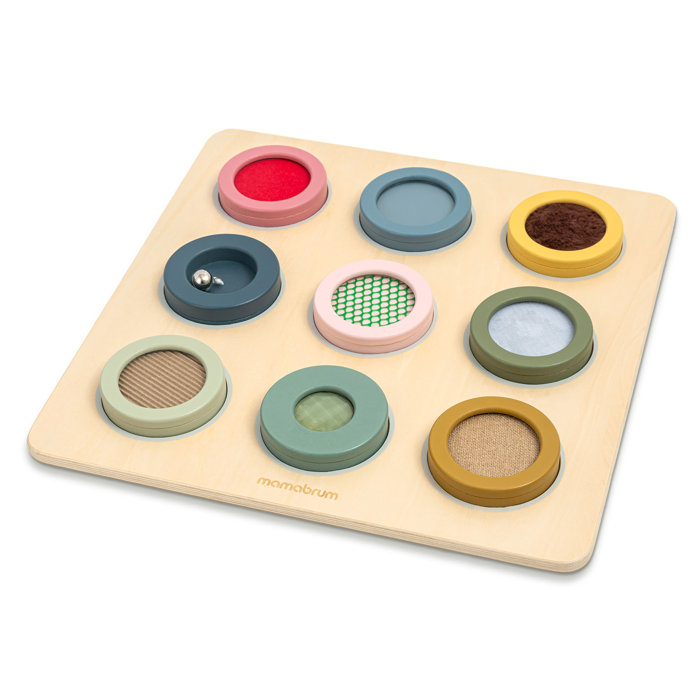 Tablă senzorială Montessori din lemn – 9 texturi pentru a descoperi și dezvolta simțul tactil