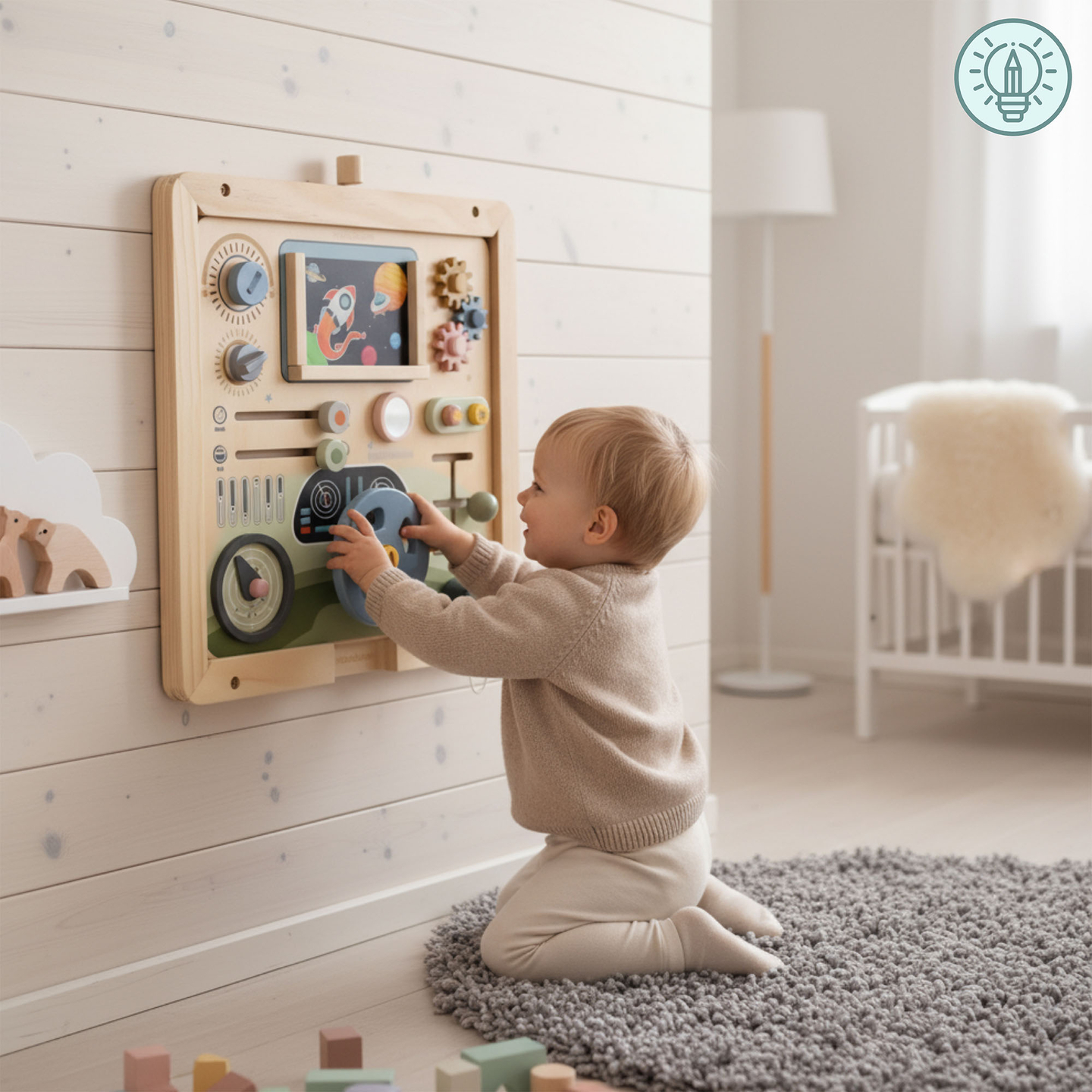 Ramă de perete din lemn - pentru montarea tablelor educaționale Mamabrum