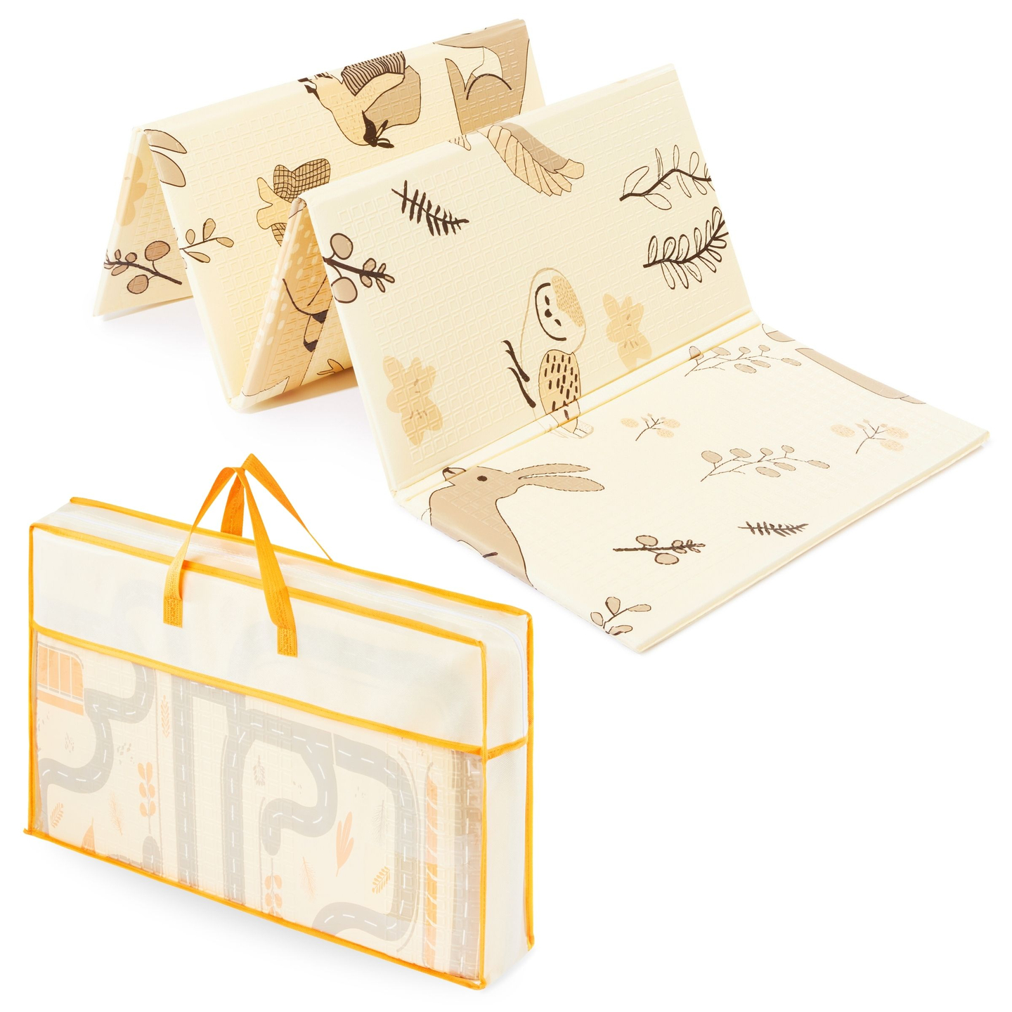 Covoraș de spumă pliabil pe două fețe 180 x 120 x 1cm - Magic Forest/Autumn Streets - boho