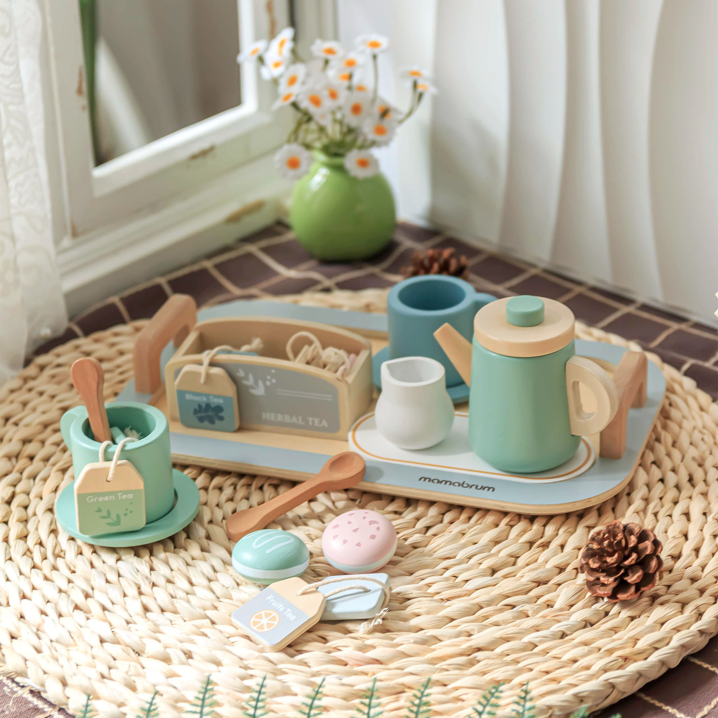 Set mare de ceai din lemn cu tavă - 18 articole