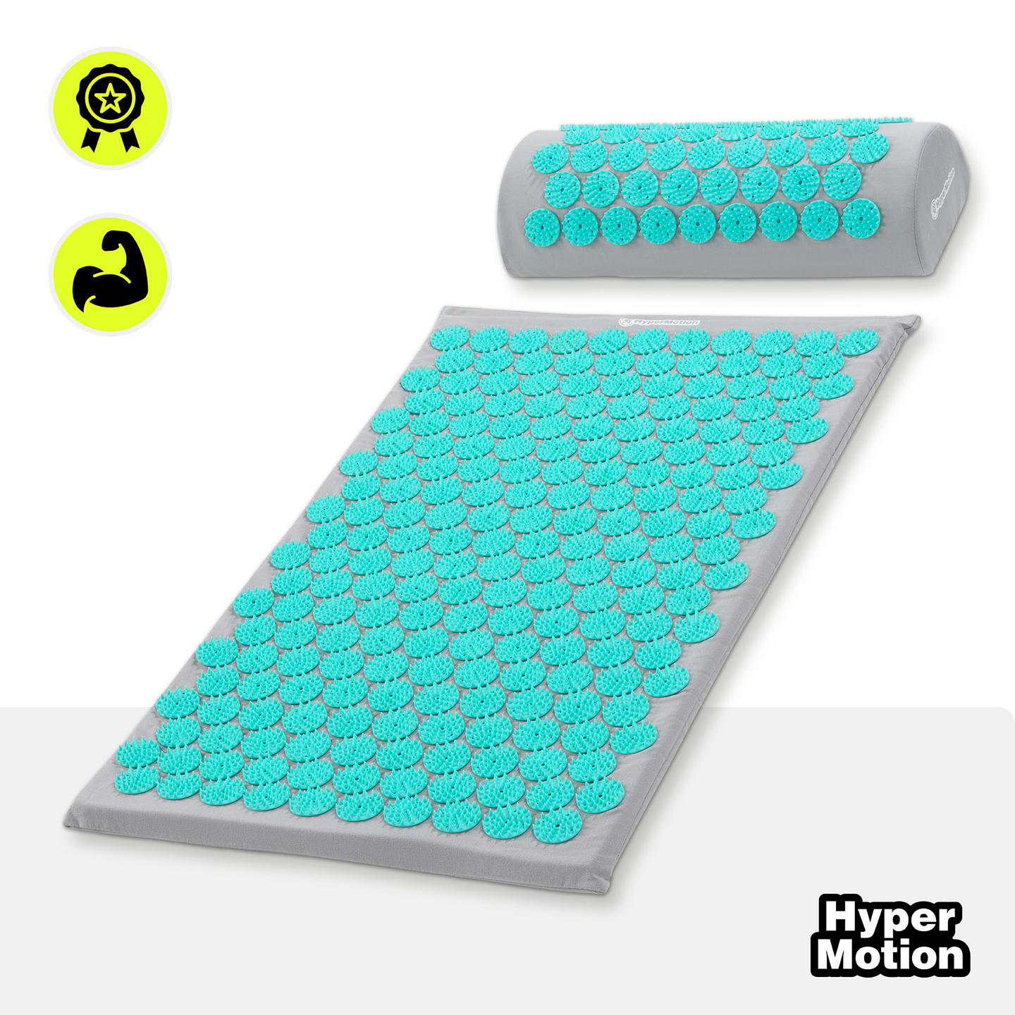 Saltea de presopunctură cu pernă și husă - 72 cm HyperMotion gri-mentă