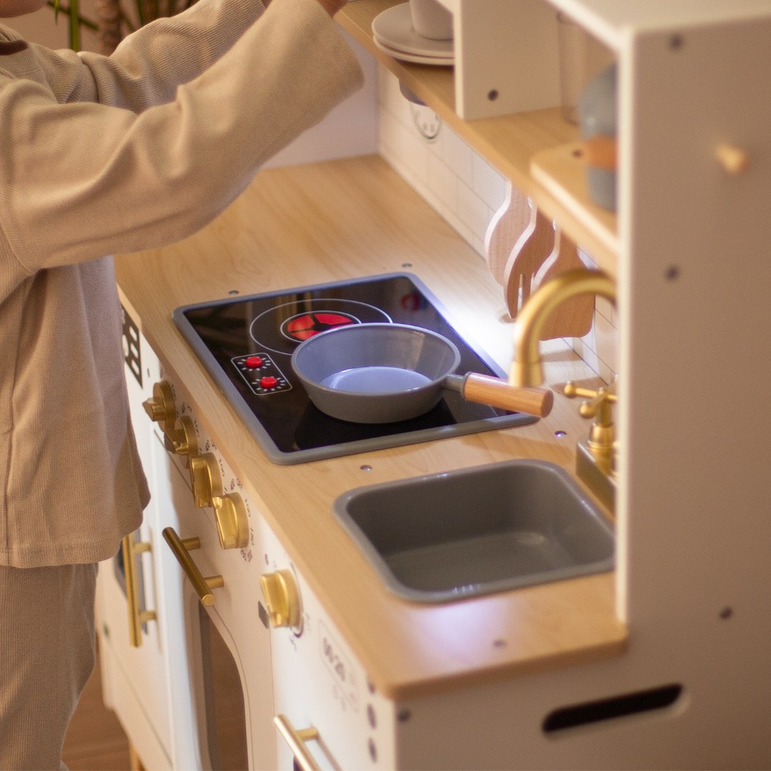 Bucătărie interactivă din lemn XXL cu accesorii și iluminare LED - pe două niveluri