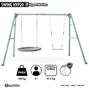 Leagăn dublu cu accesorii - cadru din oțel - cuib de barză, leagăn și hamac