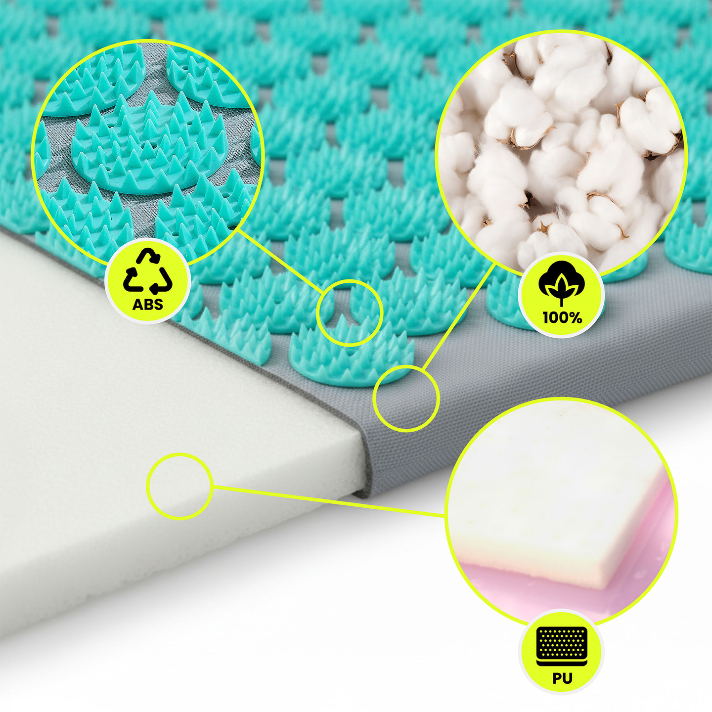Saltea de presopunctură cu pernă și husă - 72 cm HyperMotion gri-mentă