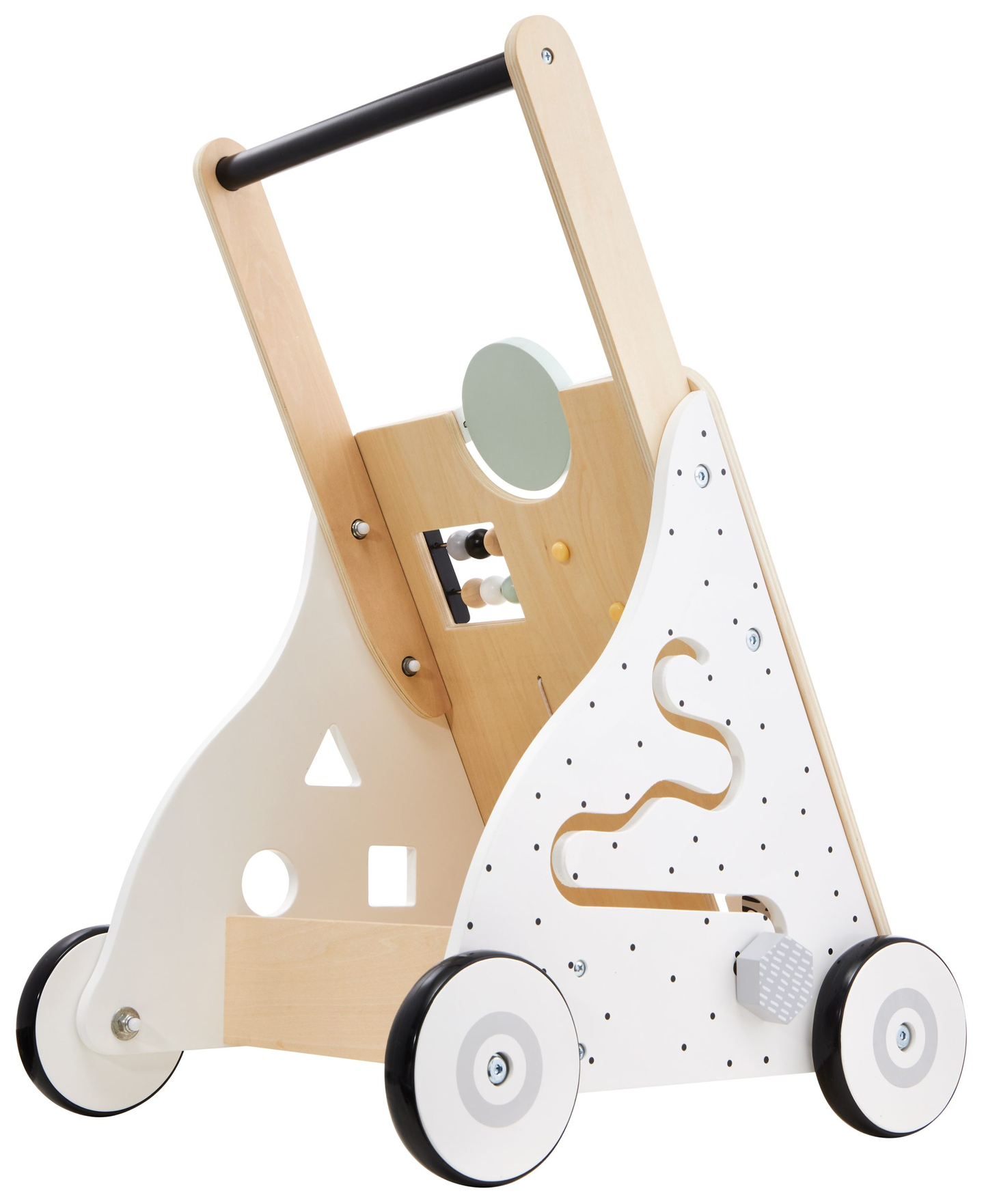 Plimbător / cărucior pentru copii din lemn, educațional - planșă de manipulare