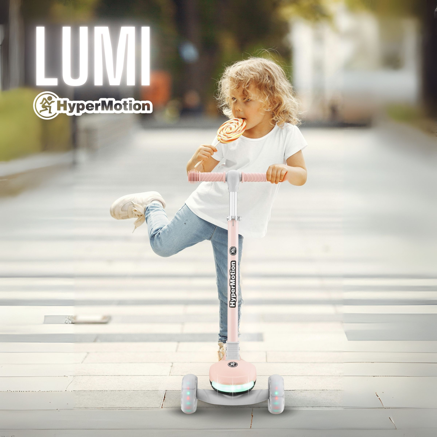 HyperMotion LUMI 3-in-1 scuter de echilibru - platformă iluminată și roți LED, culoare roz