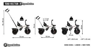 Tricicleta HyperMotion TOBI VECTOR - roți gonflabile veșnice + bară de împingere. Culoare: negru.
