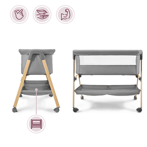 Pătuț pentru bebeluși, independent, pătuț de călătorie, leagăn cu saltea - gri