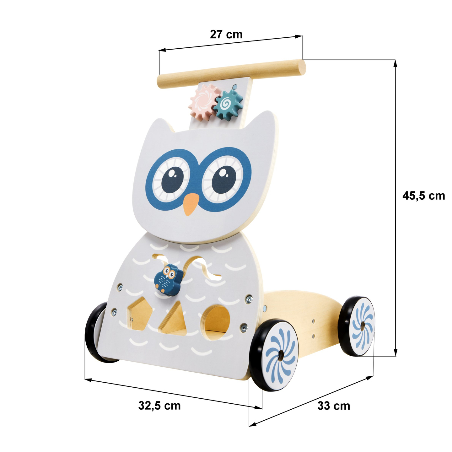 Plimbător multifuncțional din lemn - împingător - cărucior cu blocuri - Bufniță