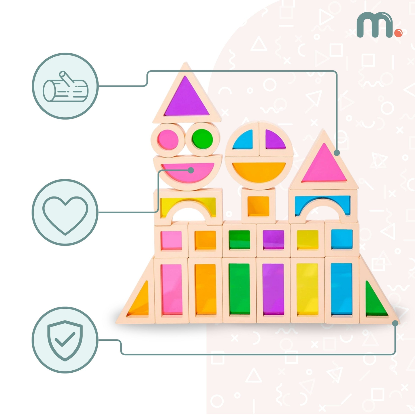 Rainbow blocuri de lemn - 25 elemente