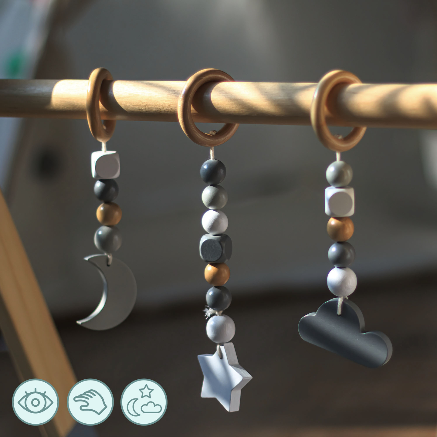 Suport de educație din lemn Baby Gym - culoare gri