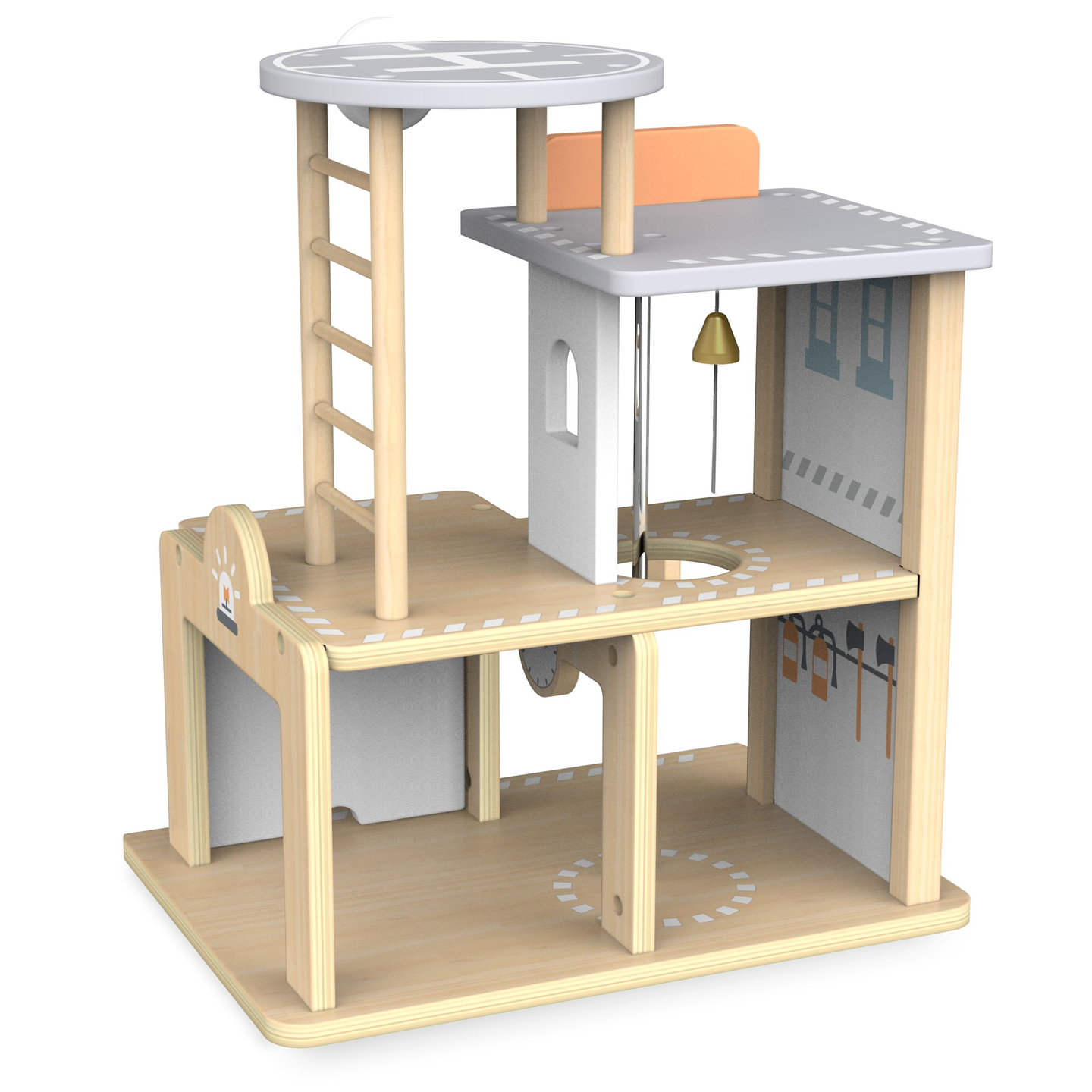 Stație de pompieri din lemn cu accesorii, brigada de pompieri