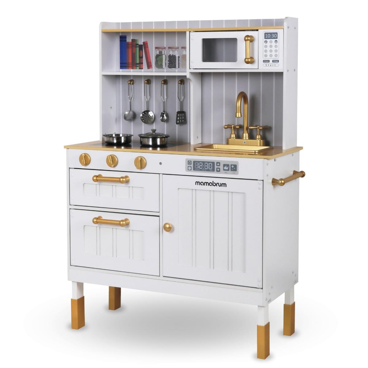 Bucătărie albă din lemn cu accesorii și șorț