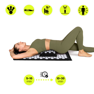 Saltea de presopunctură ECO din in cu fibră de cocos și pernă de hrișcă – 68 cm HyperMotion alb-negru