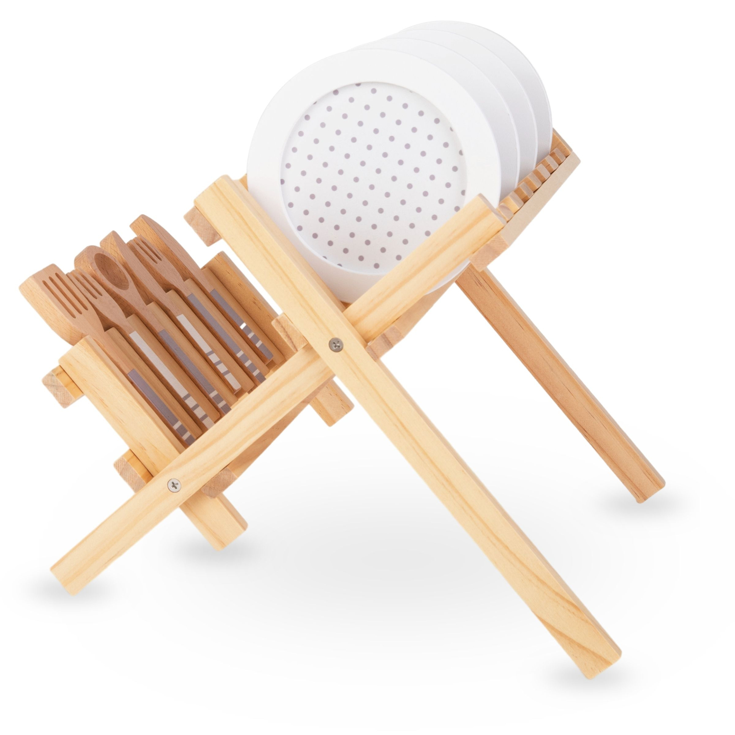 Accesorii de bucătărie din lemn cu uscător de vase - set pentru copii