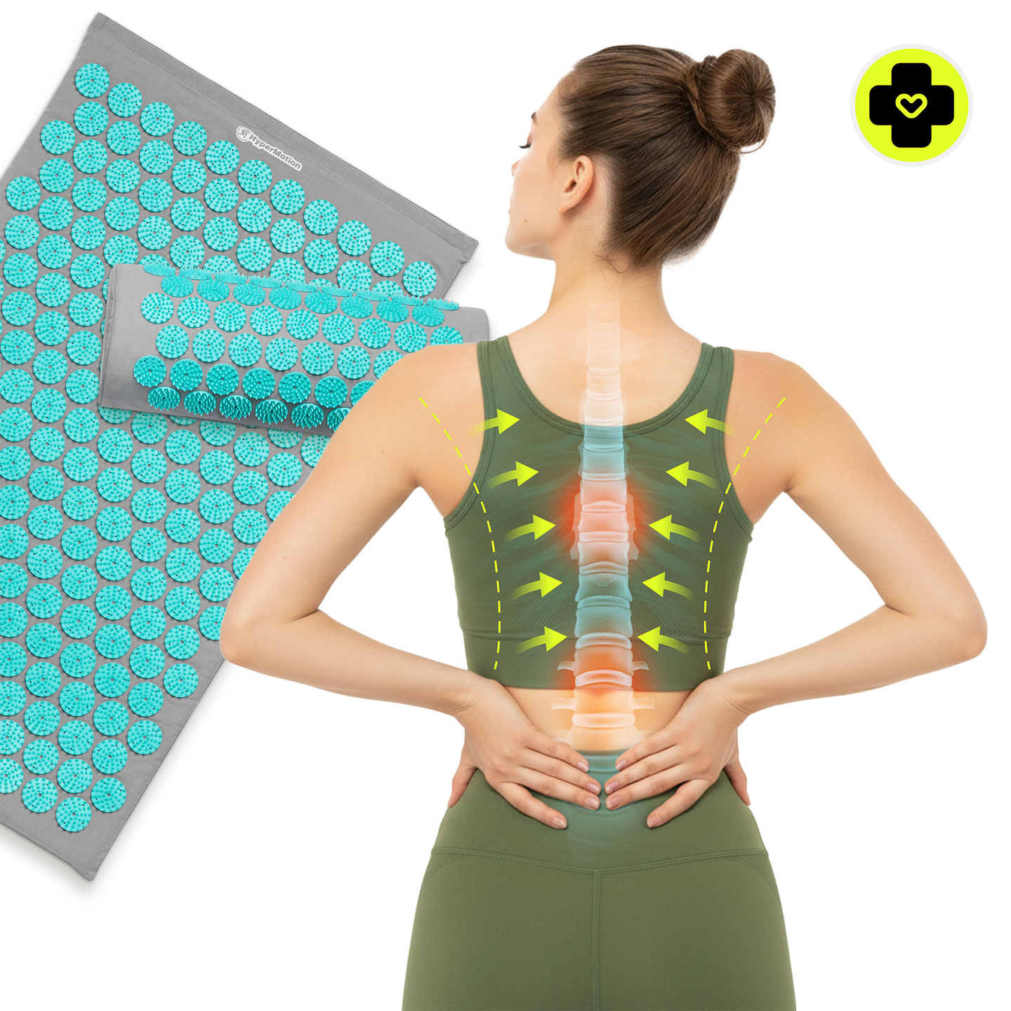 Saltea de presopunctură cu pernă și husă - 72 cm HyperMotion gri-mentă