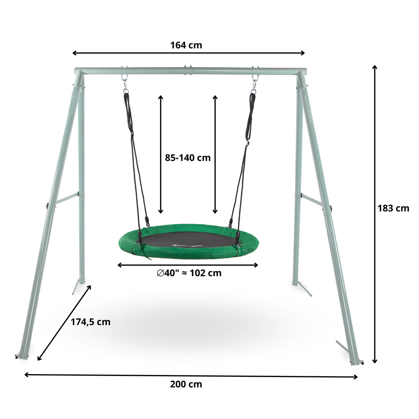 Leagăn de grădină de tip cuib de barză cu cadru și frânghii