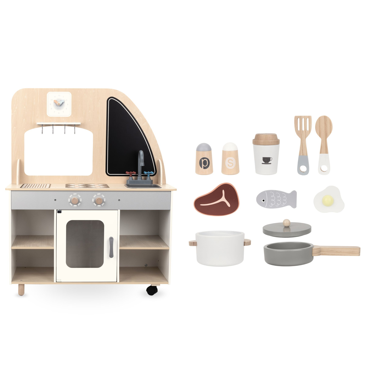 Camion alimentar din lemn pe roți - bucătărie cu accesorii