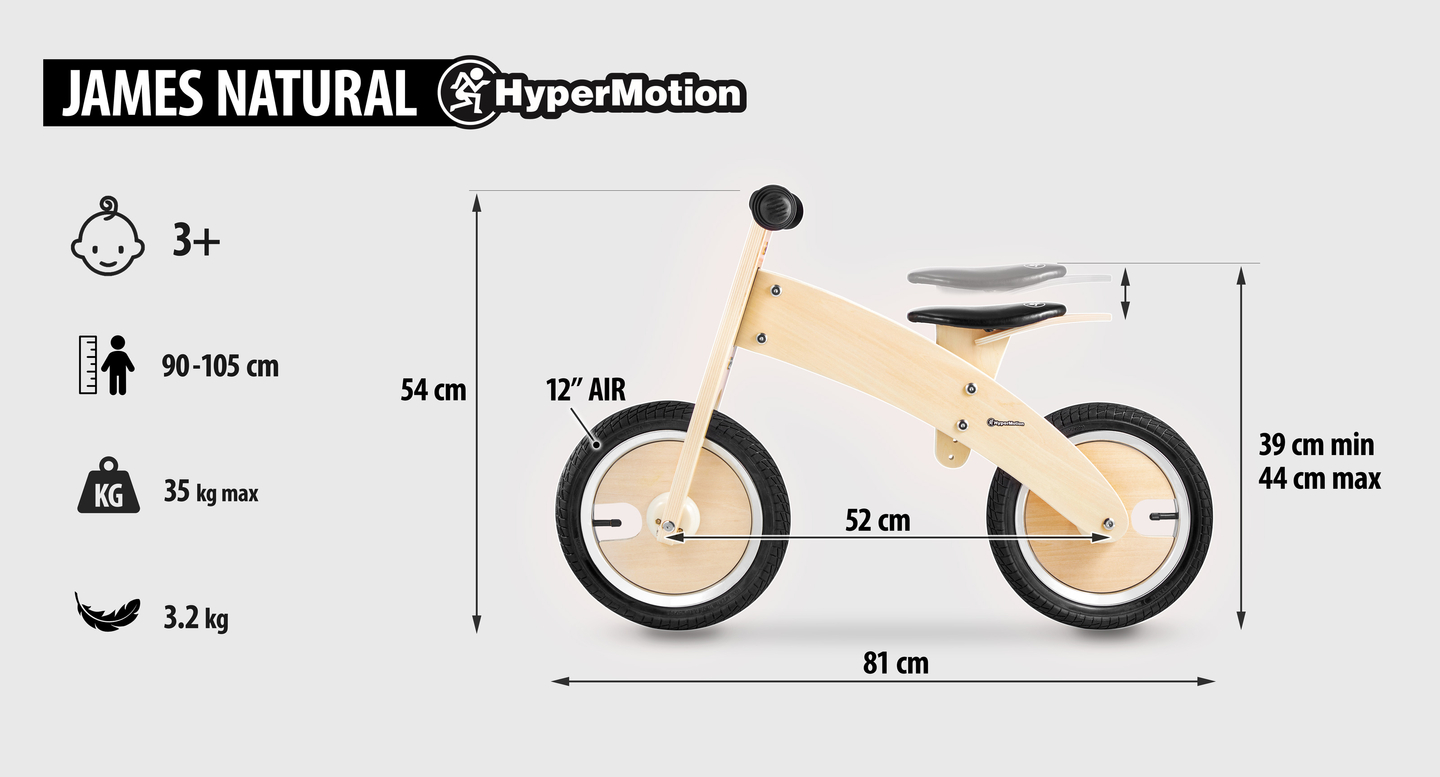JAMES HyperMotion bicicletă de jogging din lemn - roți gonflabile - natural
