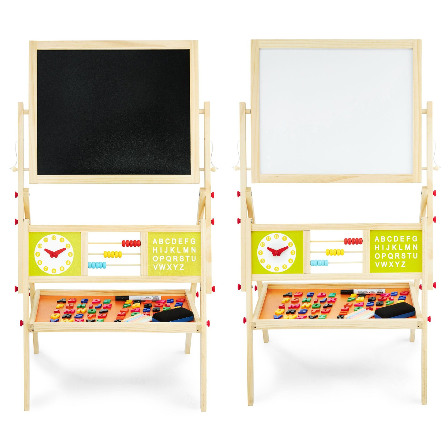 Tablă educațională mare cu două fețe: magnetică și tablă cu cretă - tablă cu ștergere uscată, din lemn